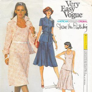 1970s Vintage Diane Von Furstenberg 3 Pc Skirt Suit Sewing Pattern Never Used L
